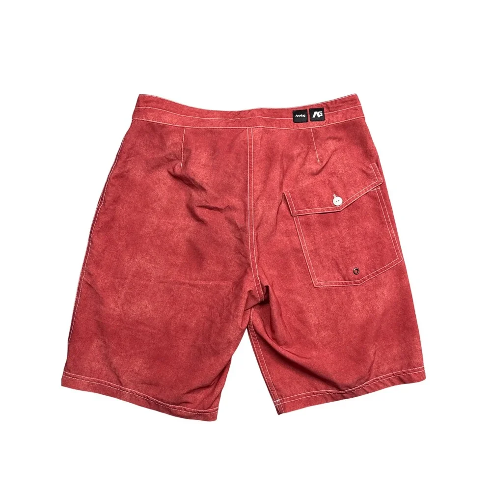 Analog AG Mens Board Shorts 30 Red Wheel Wash Coconut Fiber Swim Trunks